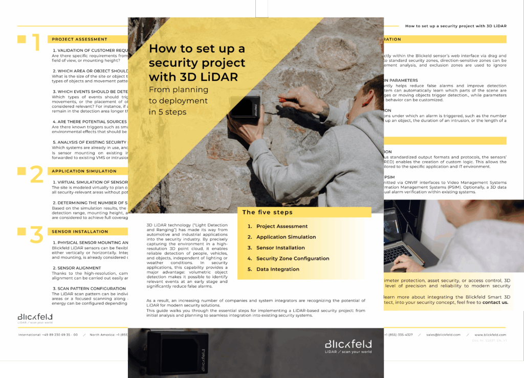 5 step guide image how to set up a security project with Blickfeld LiDAR