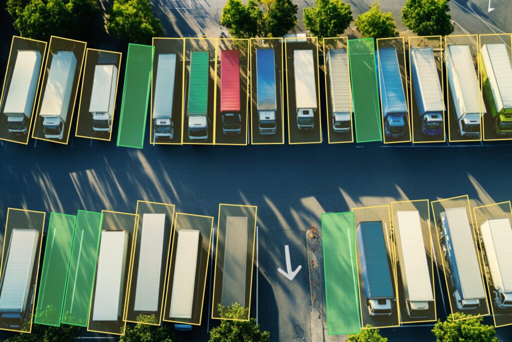 Truck Parking spots covered with occupancy zones in the LiDAR software.